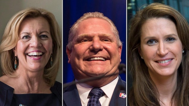 Photo en mosaïque de Christine Elliott, Doug Ford et Caroline Mulroney. Photo en mosaïque de Christine Elliott, Doug Ford et Caroline Mulroney.