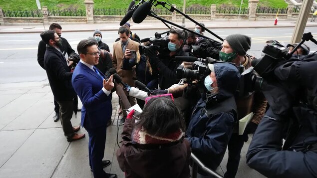 Conservative member of Parliament Pierre Poilievre arrives at a Conservative caucus meeting in Ottawa on Wednesday, Nov. 17, 2021.