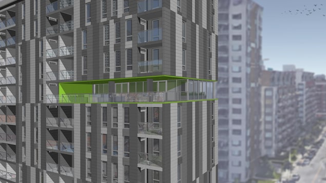 La réglementation actuelle interdit de faire une terrasse sur le toit des immeubles de logements sociaux. Les architectes ont compensé par une salle polyvalente au 10e étage de l'édifice. La réglementation actuelle interdit de faire une terrasse sur le toit des immeubles de logements sociaux. Les architectes ont compensé par une salle polyvalente au 10e étage de l'édifice.