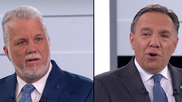 Philippe Couillard et François Legault lors du « Face-à-face » de TVA Philippe Couillard et François Legault lors du « Face-à-face » de TVA
