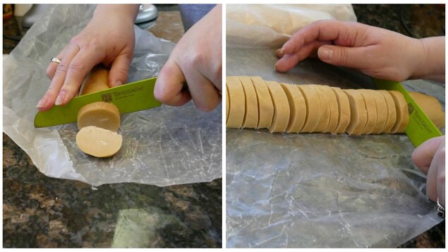 Couper des rondelles de biscuits. Couper des rondelles de biscuits.