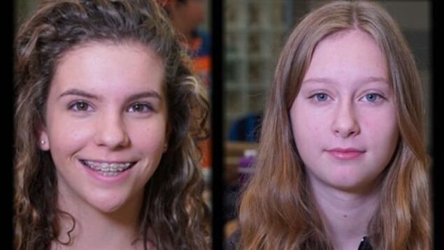 Photomontage de deux portraits de jeunes filles Photomontage de deux portraits de jeunes filles