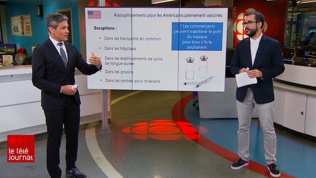 Bruno Savard et Jean-François Blanchet sur le plateau du Téléjournal Québec.