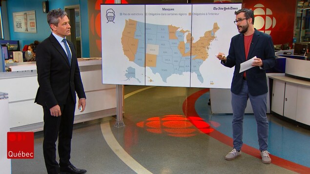 Bruno Savard et Jean-François Blanchet sur le plateau du Téléjournal Québec.