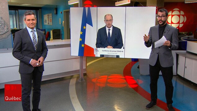 Bruno Savard et Jean-François Blanchet sur le plateau du Téléjournal Québec.