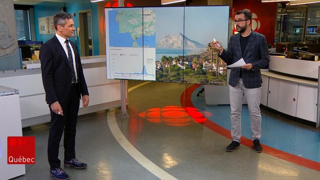 Bruno Savard et Jean-François Blanchet sur le plateau du Téléjournal Québec.