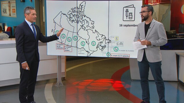 Bruno Savard et Jean-François Blanchet sur le plateau du Téléjournal Québec.