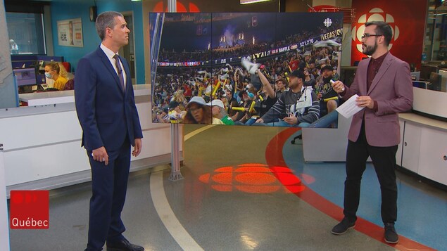 Olivier Lemieux et Jean-François Blanchet sur le plateau du Téléjournal Québec.