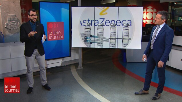 Jean-François Blanchet et Bruno Savard sur le plateau du Téléjournal Québec.