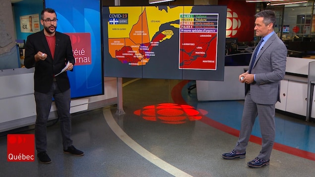 Jean-François Blanchet et Bruno Savard sur le plateau du Téléjournal Québec.