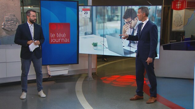 Jean-François Blanchet et Olivier Lemieux sur le plateau du Téléjournal Québec.