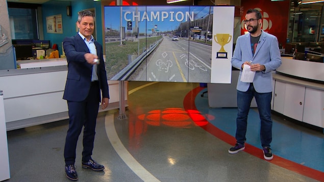 Bruno Savard et Jean-François Blanchet sur le plateau du Téléjournal Québec.