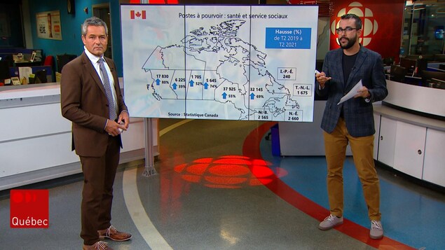 Bruno Savard et Jean-François Blanchet sur le plateau du Téléjournal Québec.