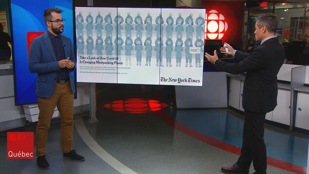 Jean-François Blanchet et Bruno Savard sur le plateau du Téléjournal Québec.