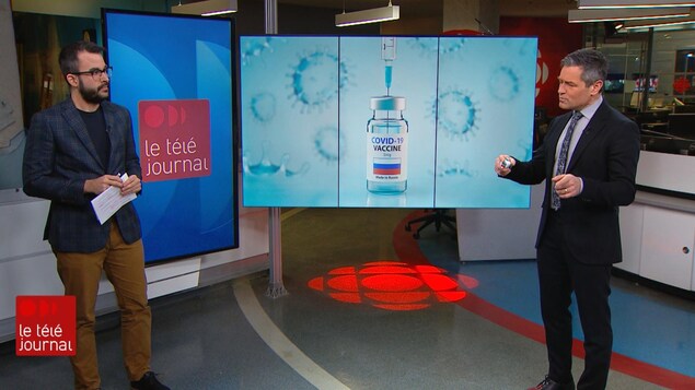 Jean-François Blanchet et Bruno Savard sur le plateau du Téléjournal Québec.