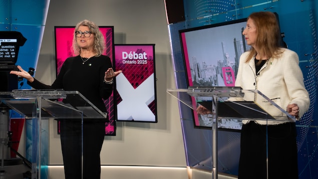 Lucille Collard et Sylvie Gélinas lors du débat en français.
