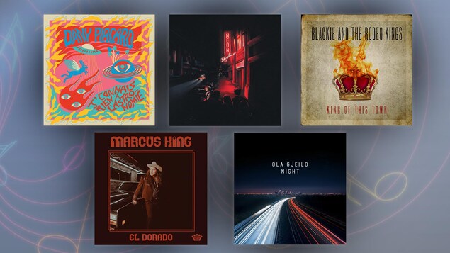 Montage de cinq pochettes d'albums.