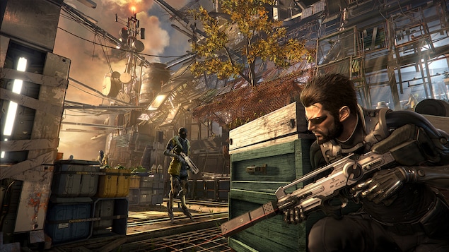Scène du secteur du village Golem du jeu Deus Ex : Mankind Divided.