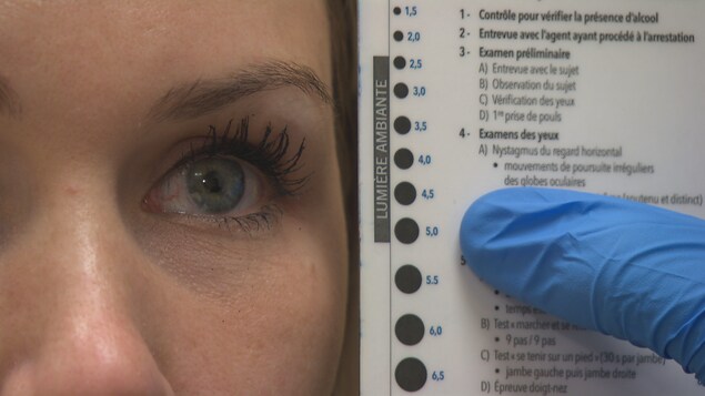 Un œil en gros plan, comparé à des pupilles de différentes tailles sur une charte. Un œil en gros plan, comparé à des pupilles de différentes tailles sur une charte.