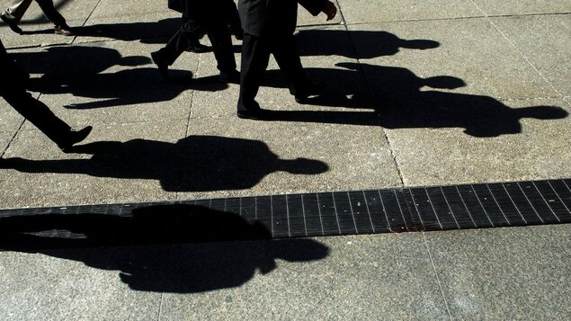 Shadows of people walking.