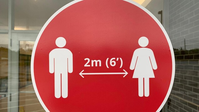 Des pictogrammes demandant de garder deux mètres de distance avec les autres personnes.