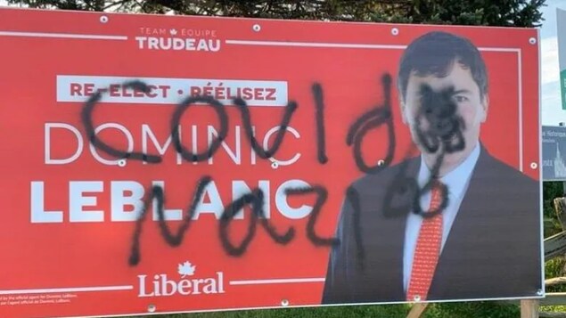 After a campaign sign was vandalized, Liberal candidate Dominic LeBlanc posted on Instagram that it is "deeply hurtful to the Canadian Jewish community to see vandals use a candidate's campaign signs to propagate hate."
