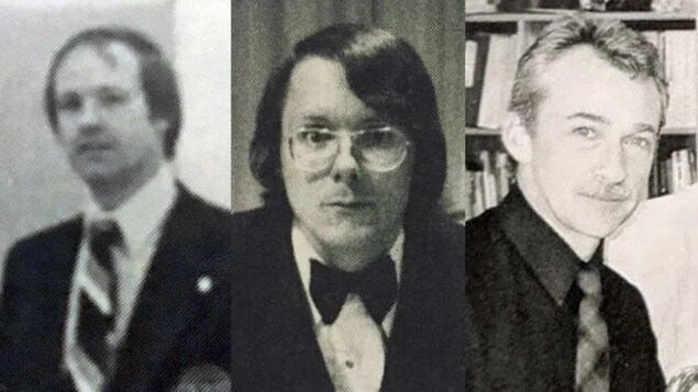 Un montage de photos en noir et blanc sur lequel on voit trois hommes. Un montage de photos en noir et blanc sur lequel on voit trois hommes.