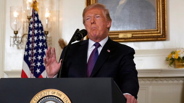 Le président des États-Unis, Donald Trump, s'adresse à la nation pour annoncer des frappes sur la Syrie le 13 avril 2018. Le président des États-Unis, Donald Trump, s'adresse à la nation pour annoncer des frappes sur la Syrie le 13 avril 2018.