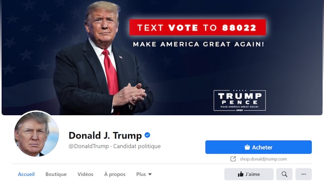 Une capture d'écran de la page Facebook de Donald Trump.