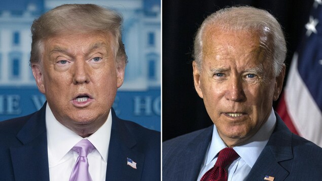 Les visages de Donald Trump et Joe Biden sont mis côte à côte.