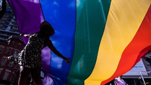 Un drapeau aux couleurs de l'arc-en-ciel.