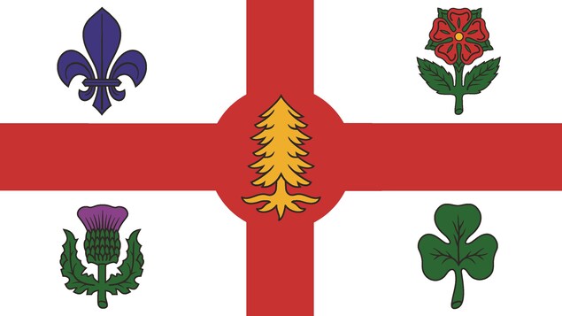 Le nouveau drapeau de la Ville de Montréal arborant le pin blanc en son centre. Le nouveau drapeau de la Ville de Montréal arborant le pin blanc en son centre.