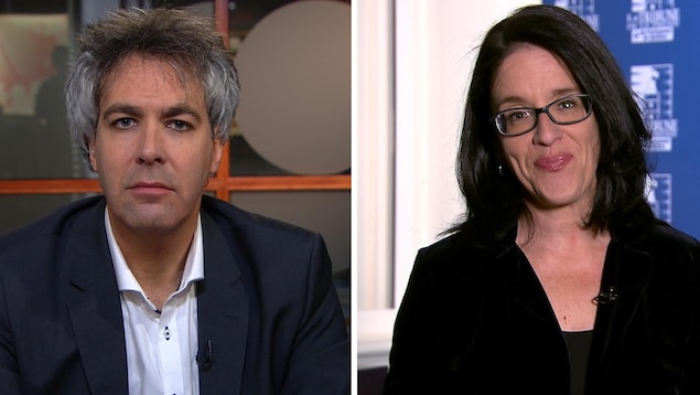 De gauche à droite, Alain Roy, professeur à la Faculté de droit de l'UdeM, et Sonia Lebel, ministre de la Justice.