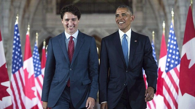 Justin Trudeau, premier ministre du Canada et Barack Obama, président des États-Unis, lors de la visite de ce dernier à Ottawa le 29 juin 2016 Justin Trudeau, premier ministre du Canada et Barack Obama, président des États-Unis, lors de la visite de ce dernier à Ottawa le 29 juin 2016