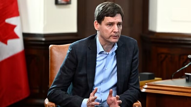 British Columbia Premier David Eby speaks during a meeting with Prime Minister Justin Trudeau, not shown, in Trudeau's office on Parliament Hill in Ottawa on Monday, Sept. 25, 2023. (Justin Tang/The Canadian Press)