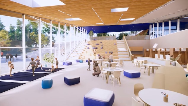 Simulation virtuelle d'un espace commun d'une école.