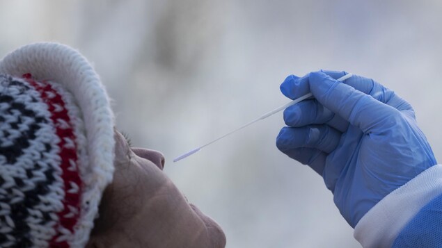 Une femme subit un test de dépistage de la COVID-19.