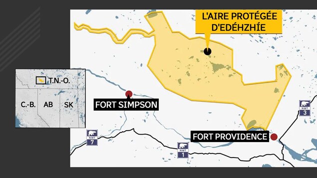 Une carte de la zone protégée. Une carte de la zone protégée.
