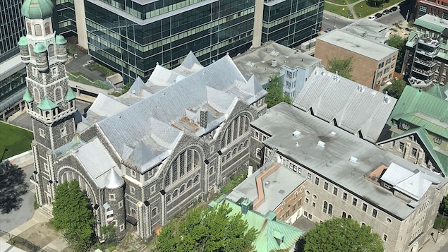 Une vue générale de l'église Saint-Coeur-de-Marie le 25 juin 2019, la veille de sa démolition.