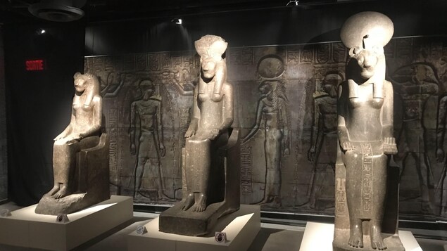 Trois statues en pierre de la déesse Sekhmet son exposées. Cette dernière incarnait la puissance et était représentée avec une tête de lionne. Trois statues en pierre de la déesse Sekhmet son exposées. Cette dernière incarnait la puissance et était représentée avec une tête de lionne.
