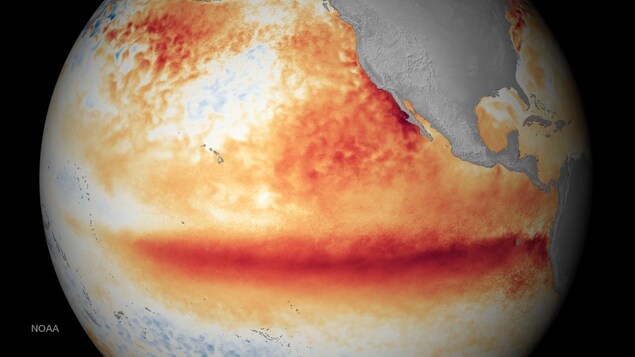 Isang satellite image ng mundo na nagpapakita ng madilim na bahagi sa equator.