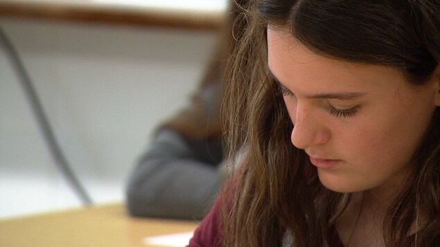 Une élève de deuxième secondaire dans une classe de l'École secondaire de la Vallée-des-Lacs Une élève de deuxième secondaire dans une classe de l'École secondaire de la Vallée-des-Lacs