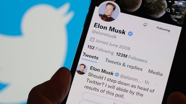This illustration photo taken on December 18, 2022 in Los Angeles shows a phone displaying Elon Musk's Twitter page where he is taking a poll on his future at the helm of the company.