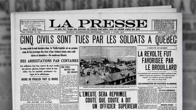 L'édition de « La Presse » du 2 avril 1918. La une faisait mention de cinq morts, alors qu'il y en avait quatre.
