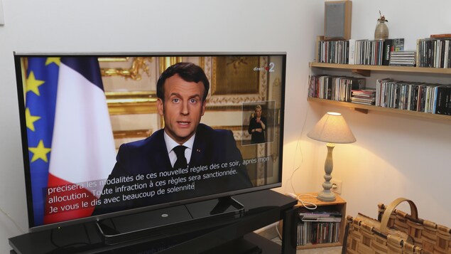 Le président français Emmanuel Macron lors d'un discours télévisé
