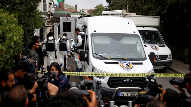 Les nombreux photographes de presse photographient les enquêteurs médico-légaux turcs, qui sortent des véhicules pour entrer dans le domicile du consul saoudien en Turquie. Les nombreux photographes de presse photographient les enquêteurs médico-légaux turcs, qui sortent des véhicules pour entrer dans le domicile du consul saoudien en Turquie.