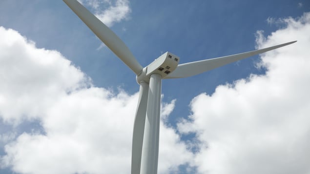 Une éolienne du parc éolien Golden South de SaskPower, près d'Assiniboia, en Saskatchewan, le 14 juin 2022.