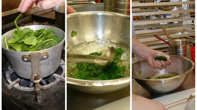La cuisson des épinards. La cuisson des épinards.