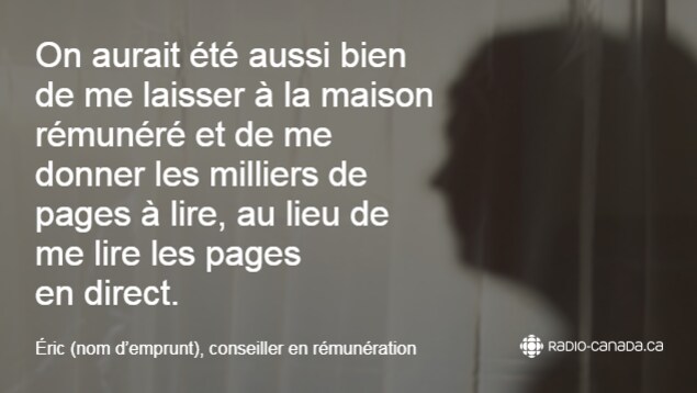 Sur le photomontage, on peut lire : « On aurait été aussi bien de me laisser à la maison rémunéré et de me donner les milliers de pages à lire, au lieu de me lire les pages en direct. » Sur le photomontage, on peut lire : « On aurait été aussi bien de me laisser à la maison rémunéré et de me donner les milliers de pages à lire, au lieu de me lire les pages en direct. »