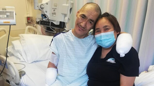 Ernie Eetak of Arviat, Nunavut, and his wife, Angeline Eetak, at the hospital.